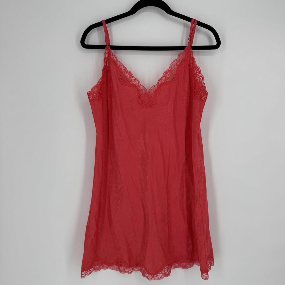 Victoria's Secret slip nightie dress gown large L orange lace y2k 90s short sexy